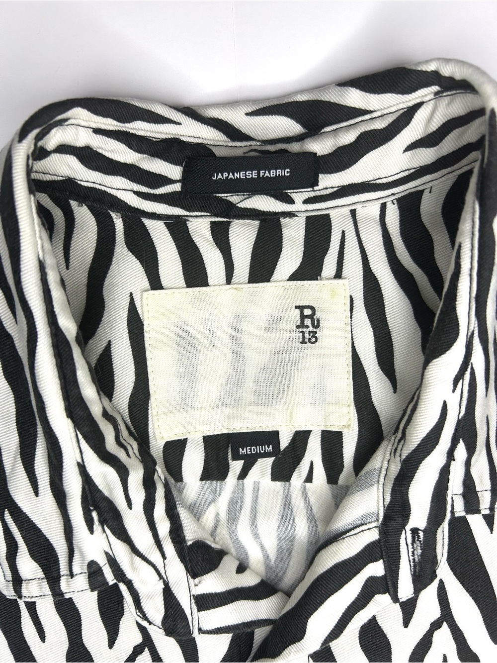 R13 Tony Shirt Black & White Zebra Button-Down with Yellow Leopard Chest Pocket - Picture 9 of 13